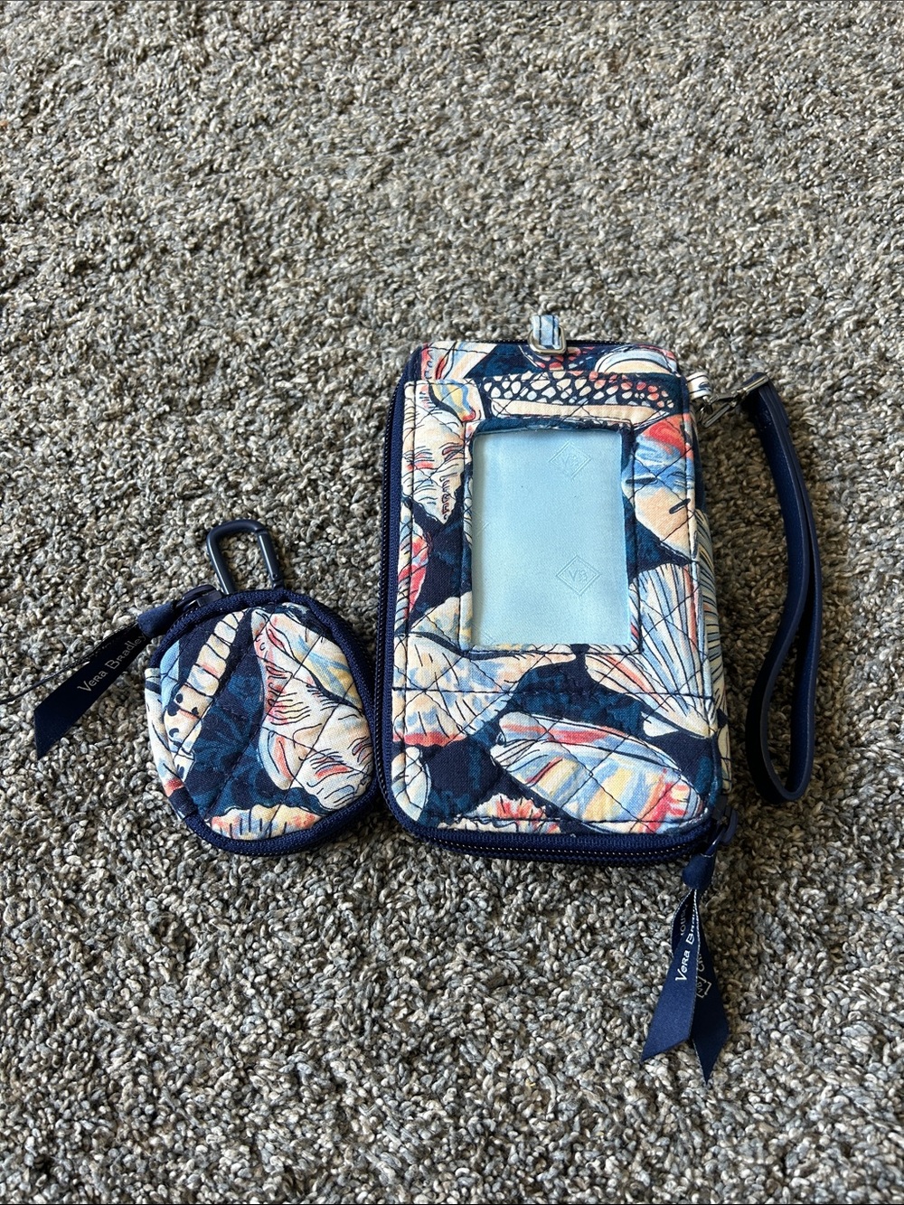 Vera Bradley Navy Floral Quilted Wristlet with Coin Pouch and ID Window